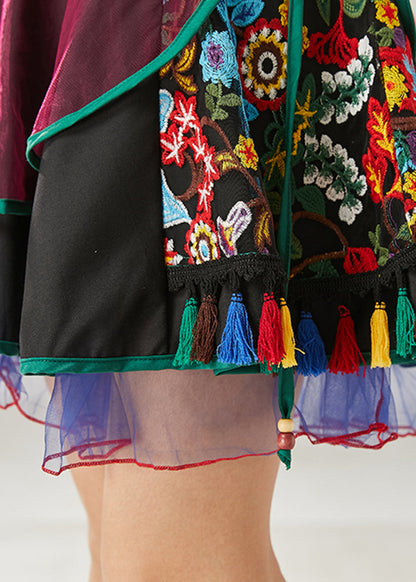 Art Mulberry Tasseled Embroidered Tulle Skirt Summer