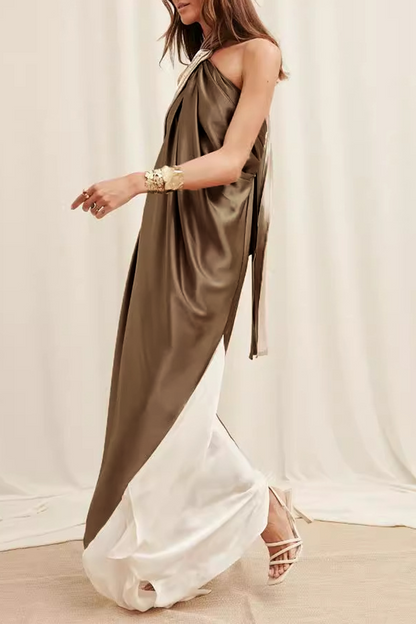 Colorblock Patchwork Irregular Contrast Halter Irregular Dresses