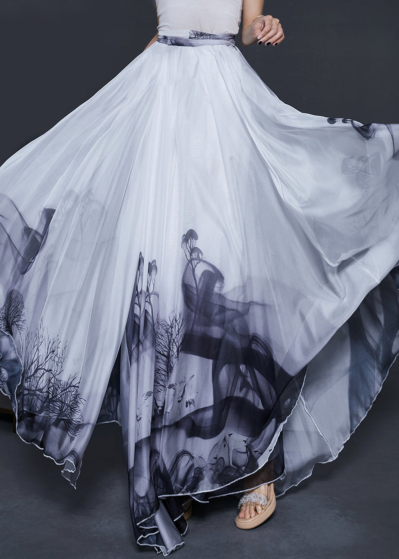 White Ink and Wash Exra Large Hem Chiffon Dance Skirts Summer
