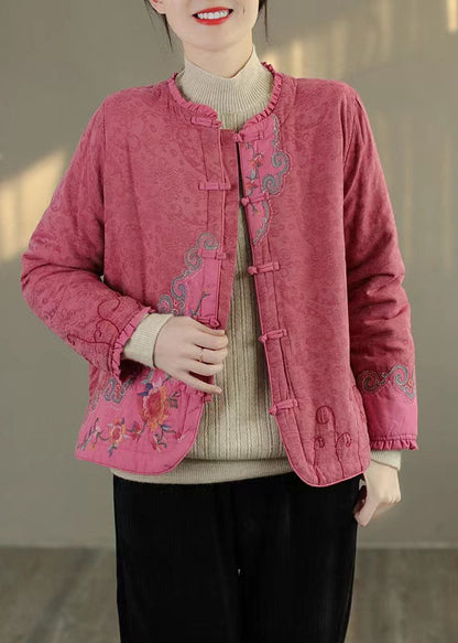 Handmade Orange Embroidered Patchwork Fine Cotton Filled Coat Outwear Spring