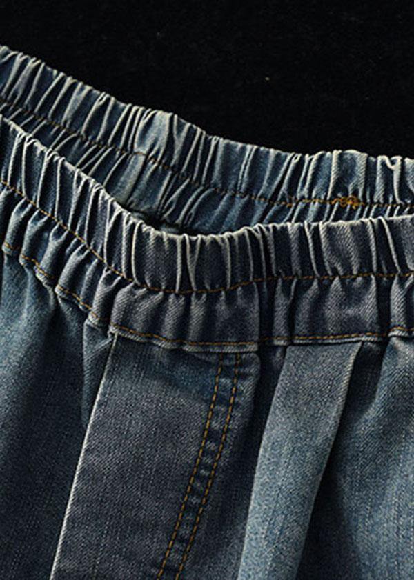 Loose Blue Elastic Waist Wide Leg Summer Denim Hot Pants