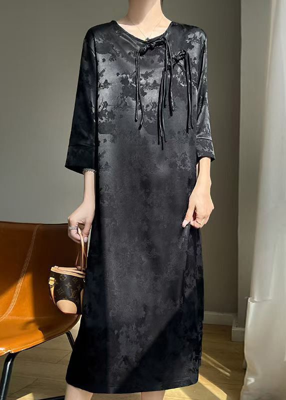 Black Chinese Button Silk Dresses Fall
