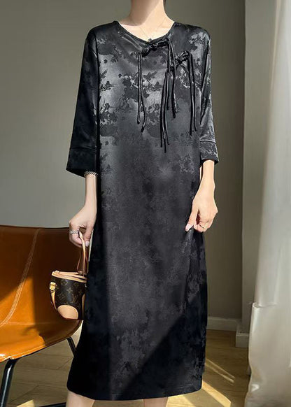 Black Chinese Button Silk Dresses Fall