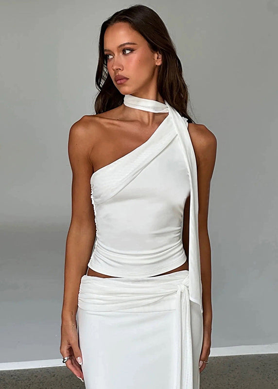 Black Slash Neck Cold Shoulder Top Sleeveless