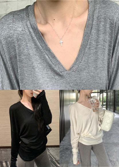 Loose Black Cozy Cotton T Shirts Batwing Sleeve
