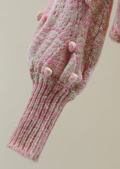 Pink Embroidered Hollow Out Cotton Knit Sweater Winter