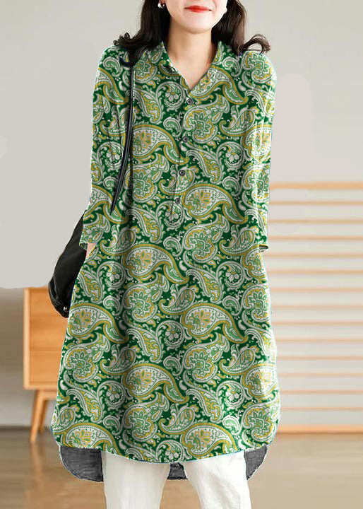 Jade Pink-flower Linen Linen Shirt Dress