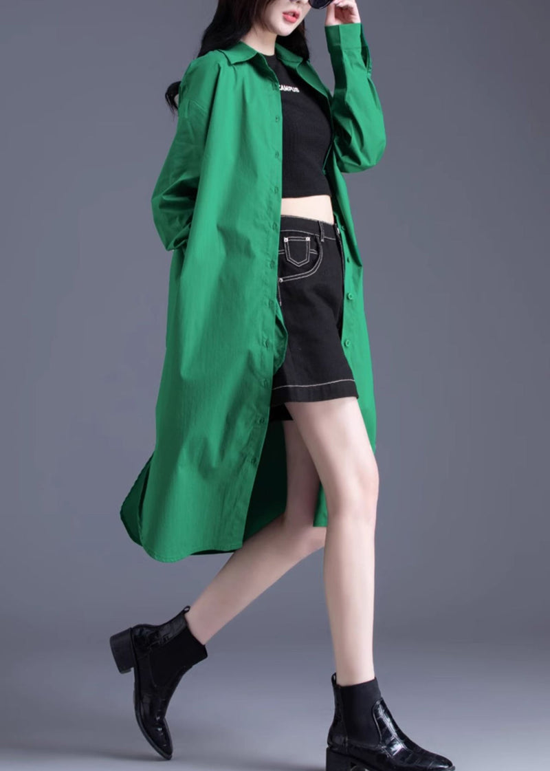 Tea Green Cotton Shirt Dress Peter Pan Collar Spring
