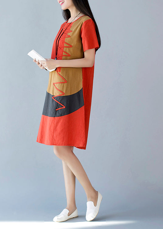 Style Orange Print Cotton a Line Dresses Summer