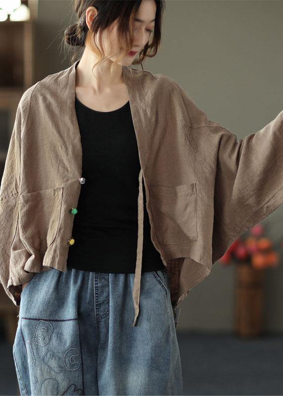 Fine Yellow-yellow Flower Bat Wing Sleeve Pockets Coat Short