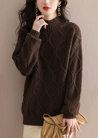 Coffee Turtleneck Cotton Knit Sweaters Winter