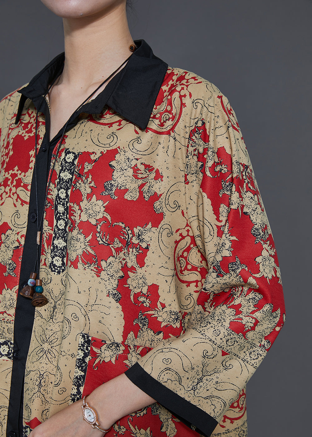Yellow Oversized Patchwork Print Chiffon Shirt Spring