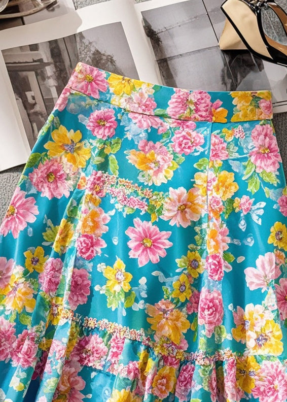 Blue Print Chiffon Wraped Skirts Summer