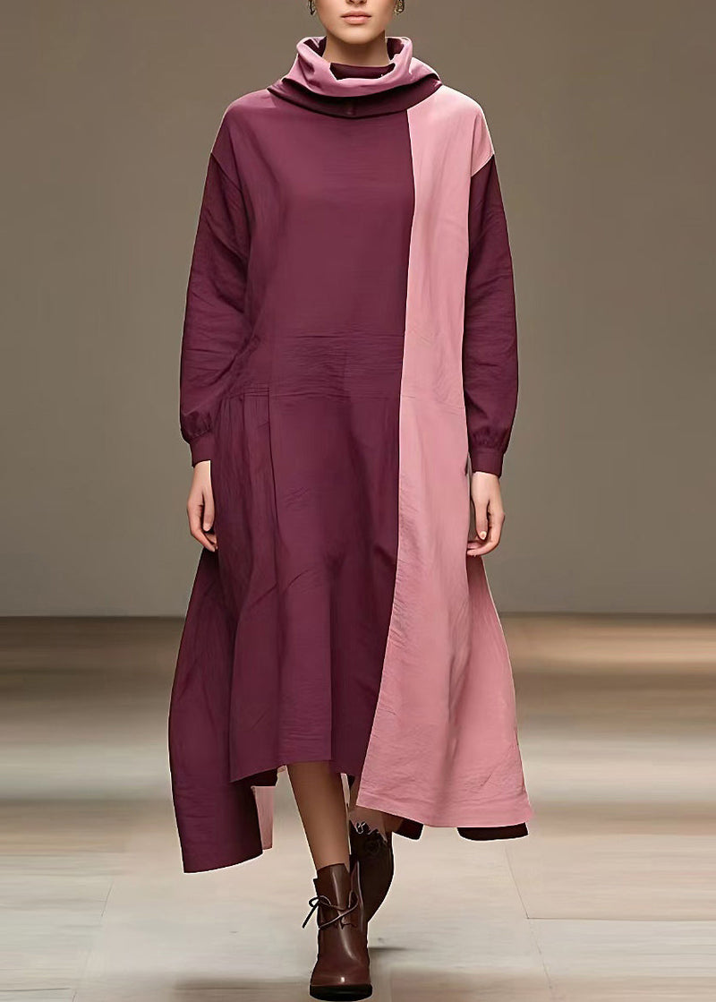 Red Patchwork Long Dress Long Sleeve