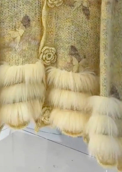 Yellow Fur Cotton Knit Cardigans Fall