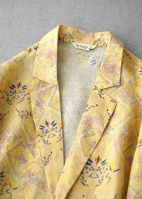 Green Notched Print Coats Long Sleeve