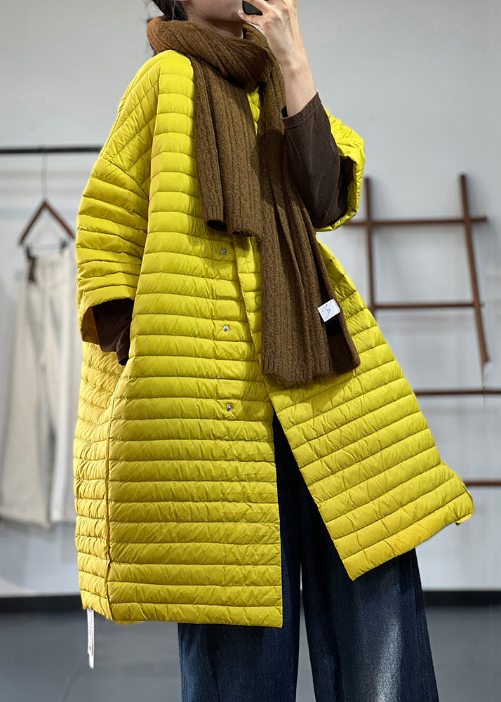 Yellow Button Pockets Patchwork Thin Parka Winter