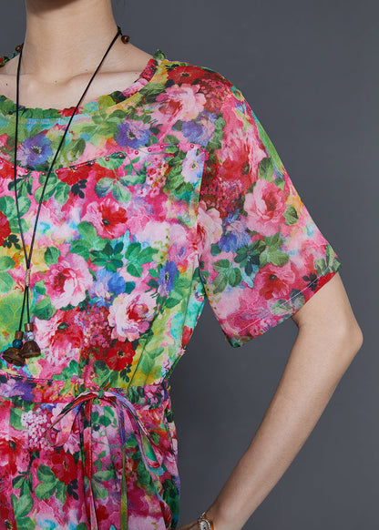 Red Print Chiffon Holiday Dresses Summer