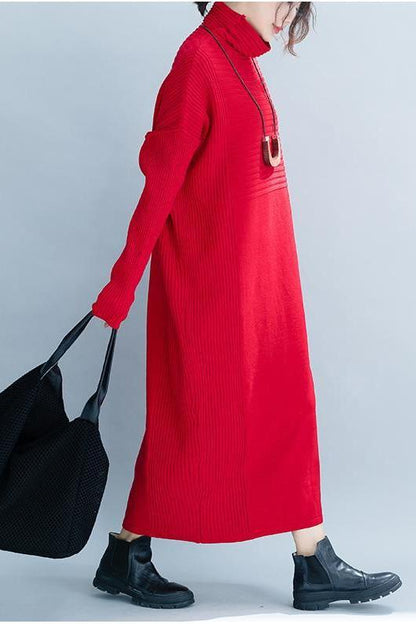 Loose High Neck Maxi Sweater Dresses