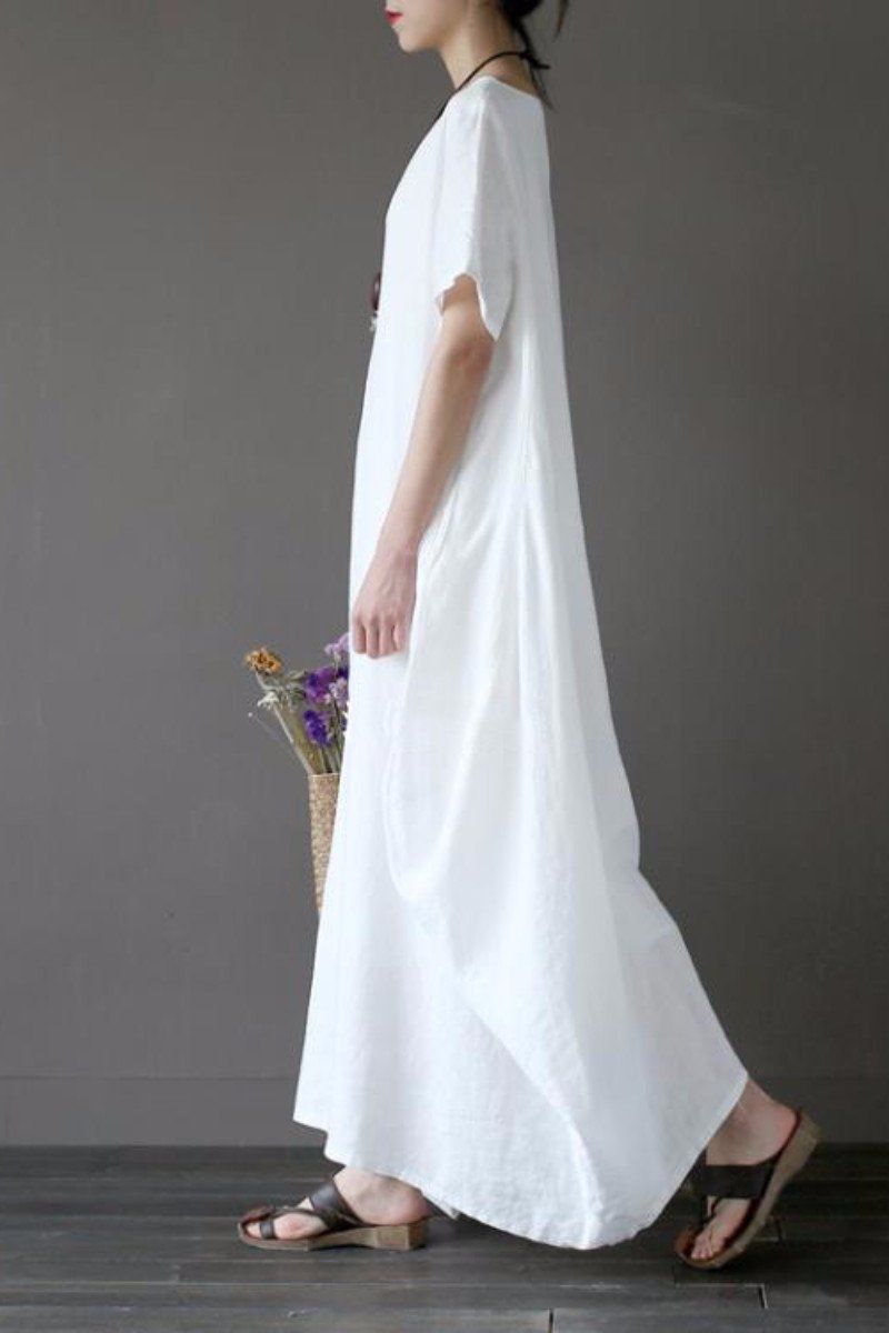 White Linen Summer Maxi Dresses