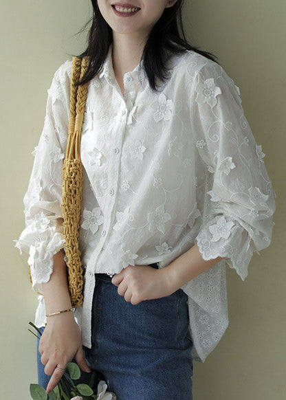 Fitted White Peter Pan Collar Cotton Top Spring