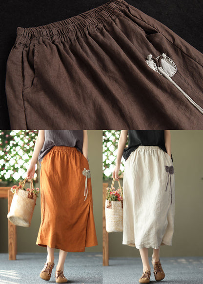 Chocolate Elastic Waist Side Open Linen a Line Skirts Summer