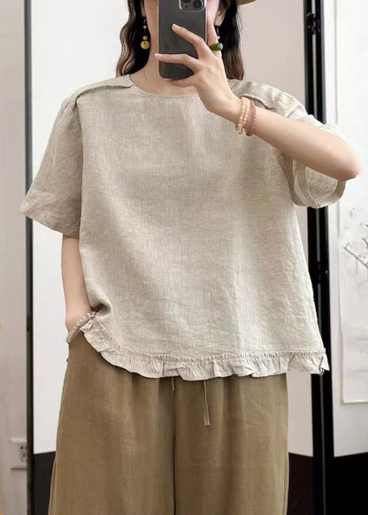 Sky Blue Wear on Both Sides Linen Summer Blouse Ruffled