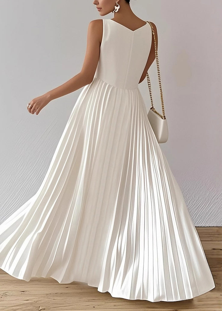 White Wrinkled High Waist Cotton Party Dress Summer