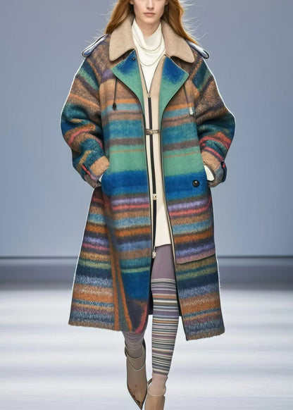 Colorblock Oversized Striped Woolen Coats Fall