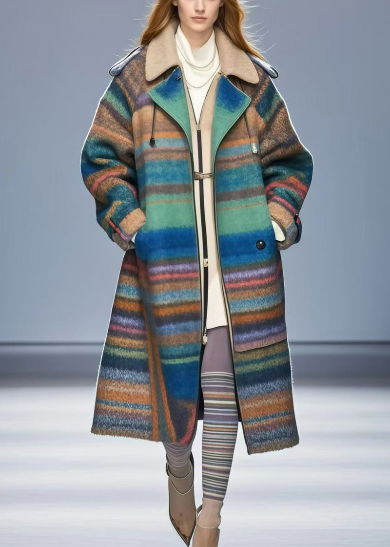 Colorblock Oversized Striped Woolen Coats Fall