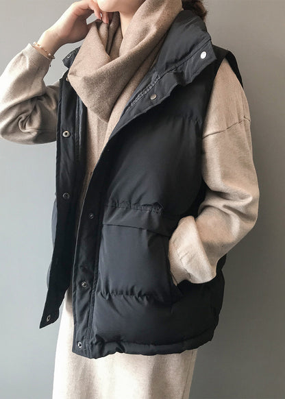 Loose Beige Button Pockets Fine Cotton Filled Vest Sleeveless