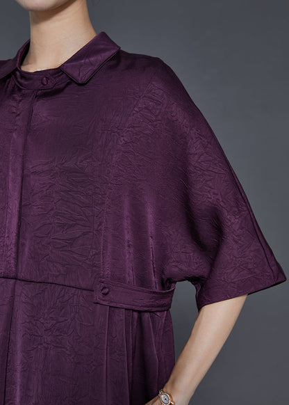 Dull Purple Jacquard Silk Vacation Dresses Summer