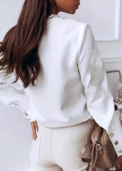 Modern White Stand Collar Button Cotton Blouse Top Spring