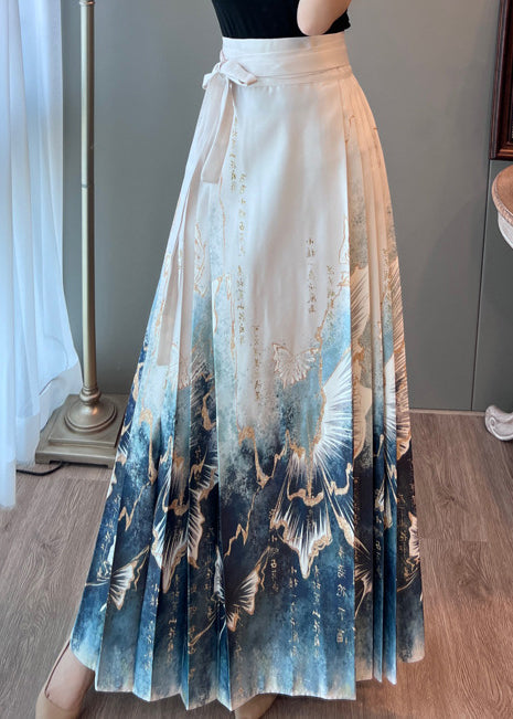 White High Waist Print Satin Pleated Skirts Summer