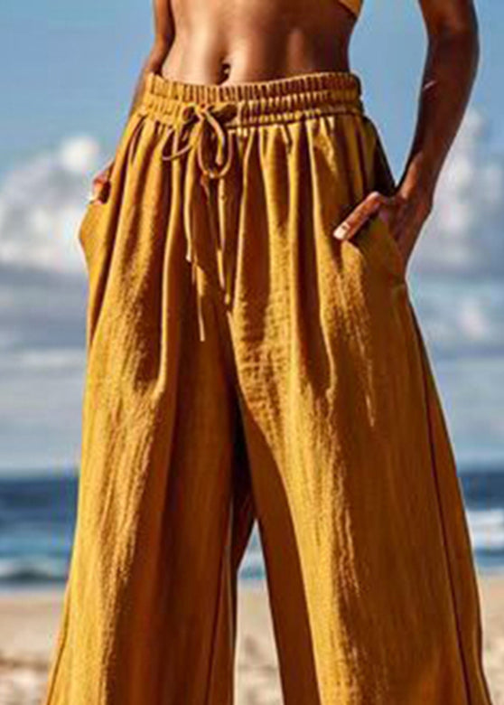 Khaki Pockets Patchwork Tie Waist Crop Pants