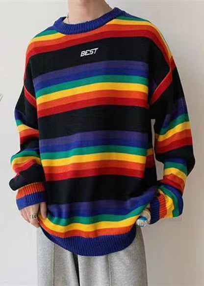 White Striped Cozy Knit Sweaters O Neck Winter