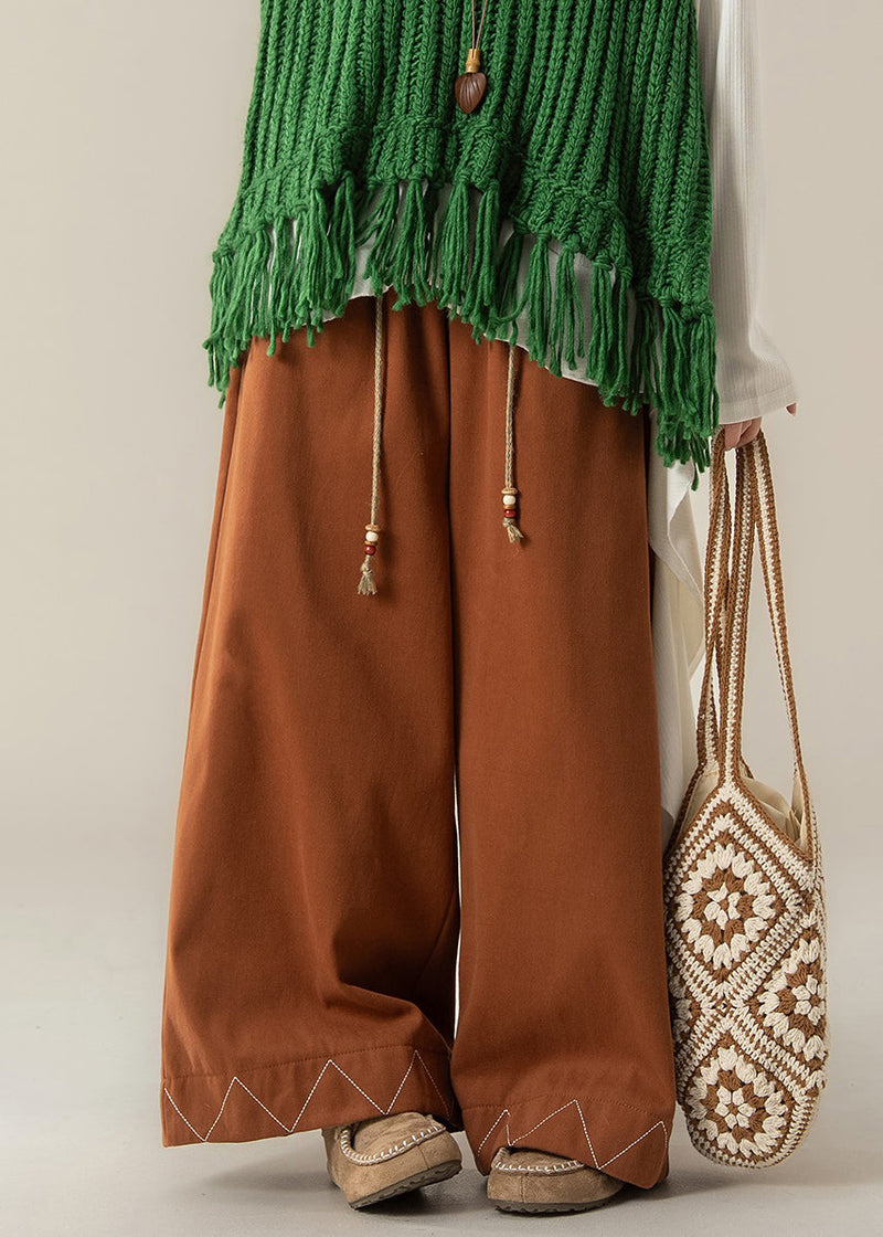 Loose Orange Drawstring Cotton Wide Leg Pants Fall