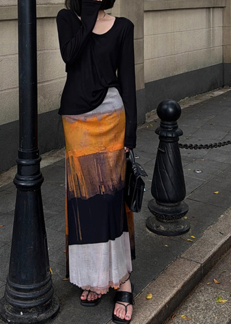 Organic Colorblock Asymmetrical Tie Dye Cotton a Line Skirt Spring