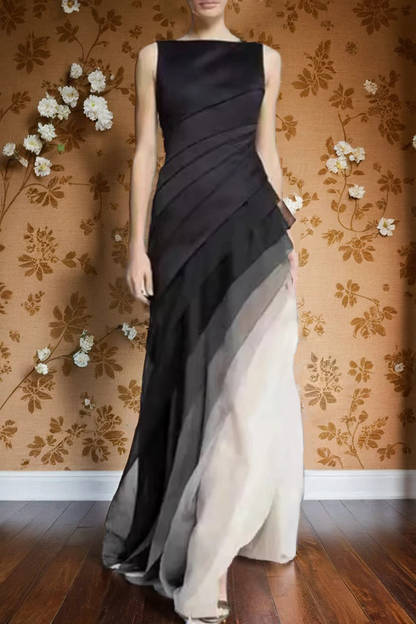 French Blue High Waist Patchwork Tulle Maxi Dresses Sleeveless