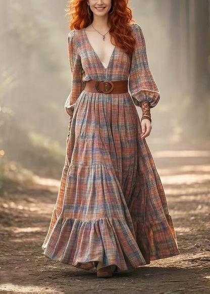 Cinched Plaid Cotton Vacation Dress Spring