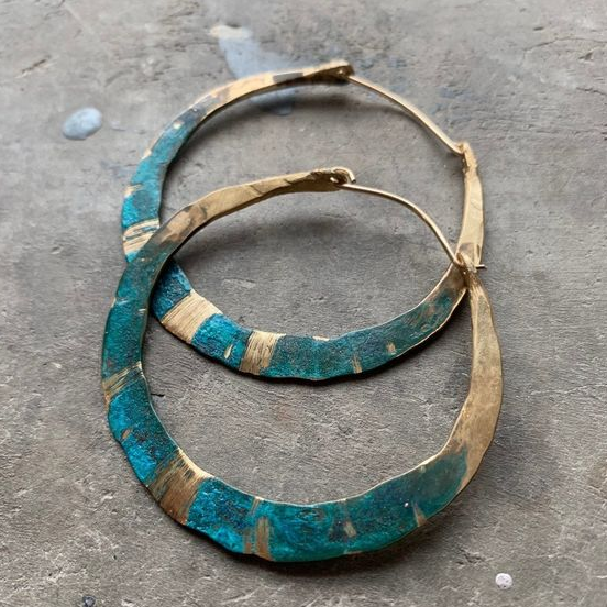 Blue Golden Hoop Earrings