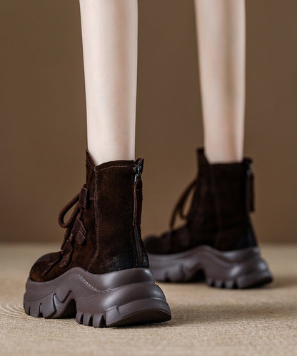 Grey Platform Suede Splicing Lace Up Boots