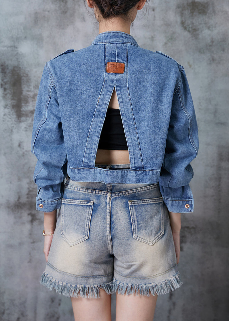 Blue Back Hollow Out Denim Short Coats Fall