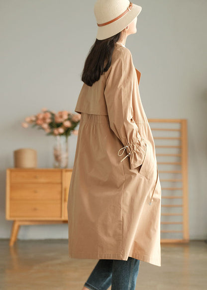 Khaki Color Cotton Trench Coats Oversized Notched Fall
