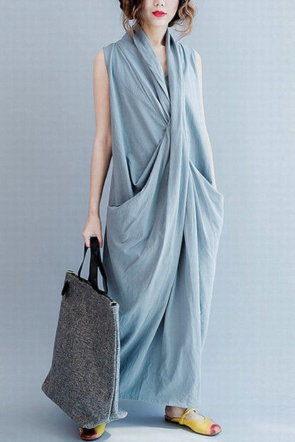 Gray Sleeveless Cross Summer Long Dresses Causal Dresses Oversize Outfits