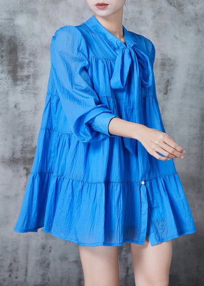 Art Royal Blue Oversized Patchwork Cotton a Line Shirts Spring