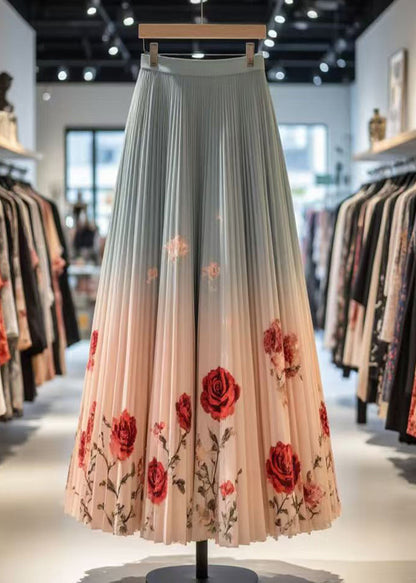 Gradient Color Wrinkled Print Cotton Skirt Summer