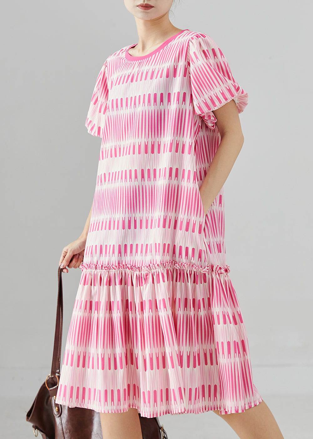 Pink Print Cotton Mini Dresses Summer