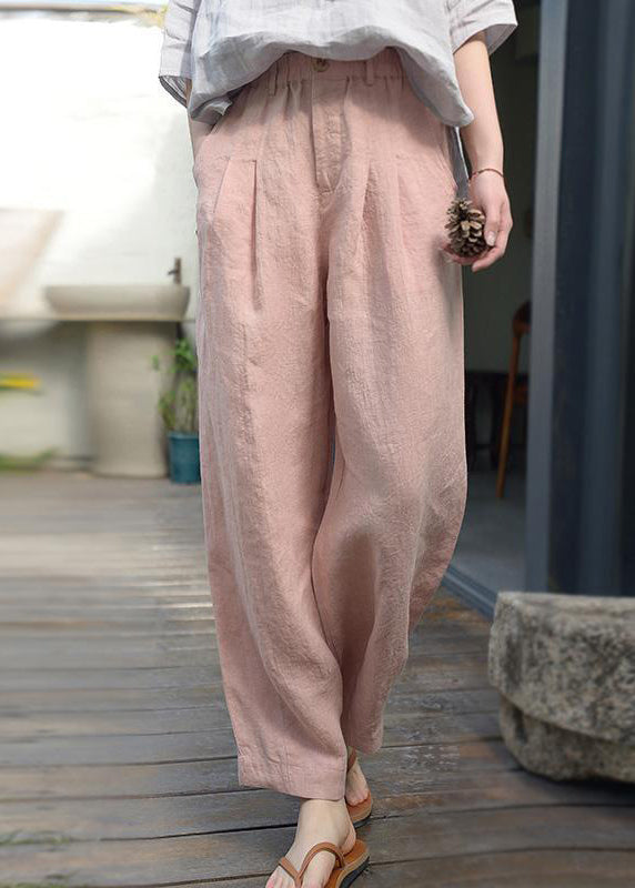 Grey Oversized Pockets Linen Harem Pants Spring