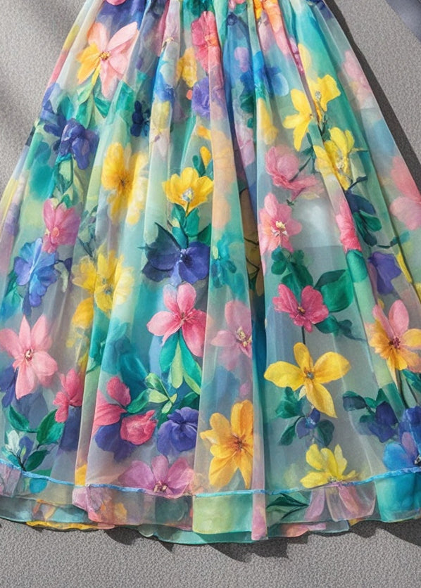 Multicolor Print High Waist Tulle Skirts Summer